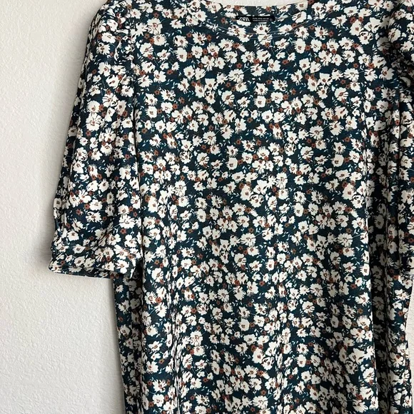 Zara deep teal floral print shirt dress - Picture 2 of 5